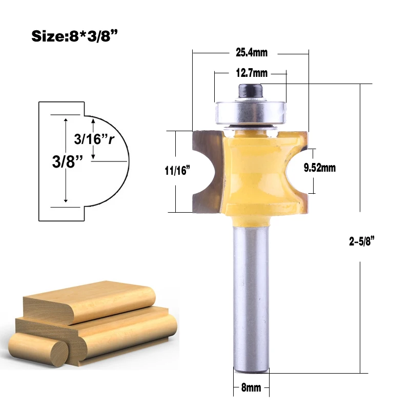 1 шт. 8 мм хвостовик Bullnose маршрутизатор Набор бит C3 Карбид наконечником деревообрабатывающий резак