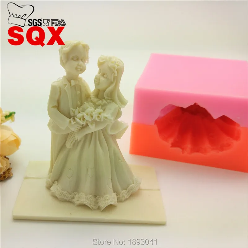3D Жених и невеста свадьба конфеты Смола, силиконовые приготовления инструмент DIY торт украшения mold LH17