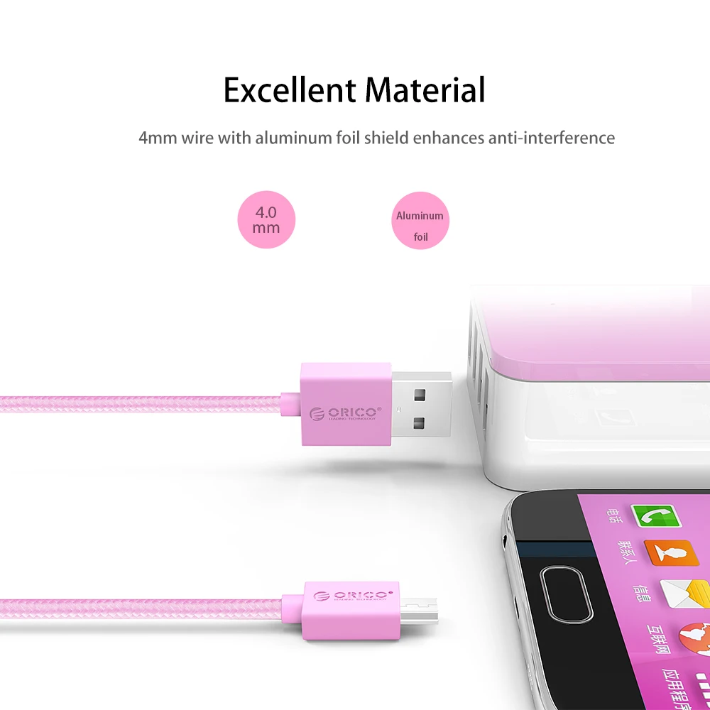 ORICO النايلون المصغّر USB كابل كابل شحن ونقل بيانات تزامني سريع ل شاحن هاتف محمول يعمل بنظام تشغيل أندرويد سامسونج Xiaomi Redmi USB كابل الشاحن 1 m