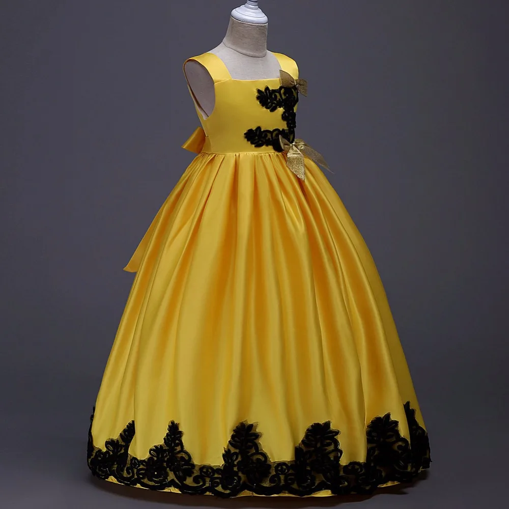 Маскарадный костюм «Красавица и Чудовище» для девочек; Детский костюм на Хэллоуин; вечерние платья принцессы Белль; длинное желтое платье