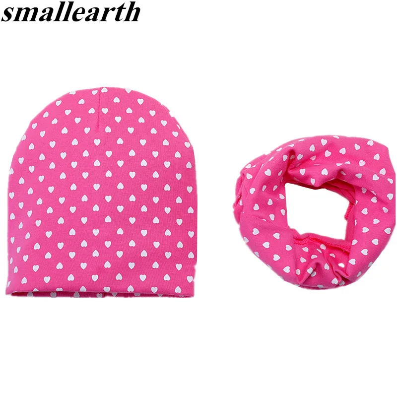 

New Warm 2Pcs/Set Cotton Baby Hat Scarf Love Dot Print Children Caps Scarves Boys Girls Warm Beanie Collar Set Soft Kids Hat Set