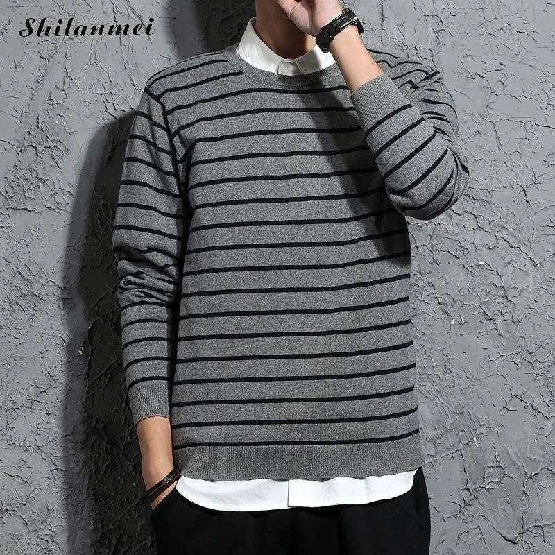 2018 новый осенний свитер Для мужчин тенденции моды Stripe Slim Fit Зимний пуловер хлопок