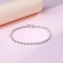 925 стерлингового серебра 4 мм Шары бусы цепочка звено браслет 19 см+ 3 см длиной, чистое серебро браслеты и браслет для женщин