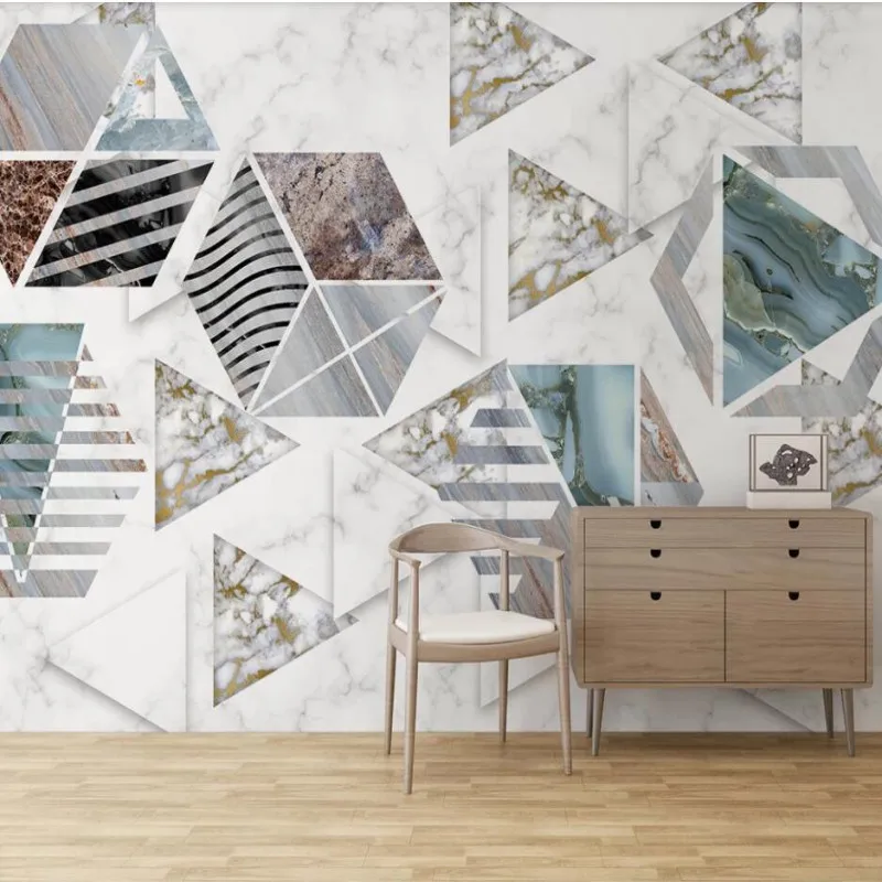 Jazz white marble modern minimalist geometric TV background wall painting Jazz white marble modern minimalist geometric TV background wall painting