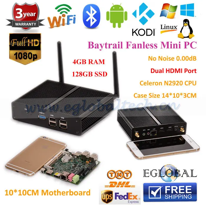Smallest Size Palm Computer 4GB RAM 128GB SSD Celeron N2920 Dual HDMI ...