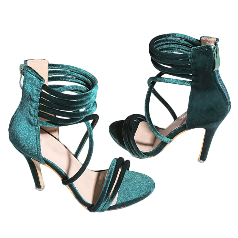 

Wholesale Ultra Suede High Heel Shoes Roman Zipper Sandals Strap Hollow Sexy Fashion Women's High Heel Shoes