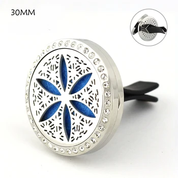 

30mm Crystal Flowers Magnetics Diffuser Stainless Steel Car Aromatherapy Locket Essential Oil Car Diffuser