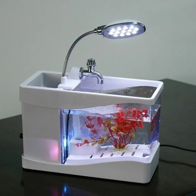 Office Desk Mini Fish Tank USB Desktop Lamp Light Colorful LED Aquarium