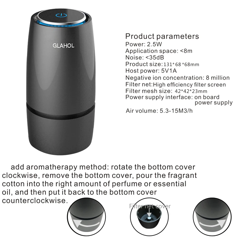 GIAHOL анион автомобильный воздушный фильтр очиститель USB портативный мини-чашка освежитель воздуха автоматический кондиционер для автомобиля дома 20㎡ площадь