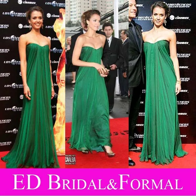 Jessica Alba Green Strapless Draped Chiffon Celebrity Prom Dress ...