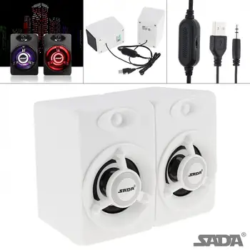 

SADA V-118 Mini White Portable USB2.0 Subwoofer Speaker with Multicoloured Lamp for Desktop PC / Laptop / MP3 / Cellphone