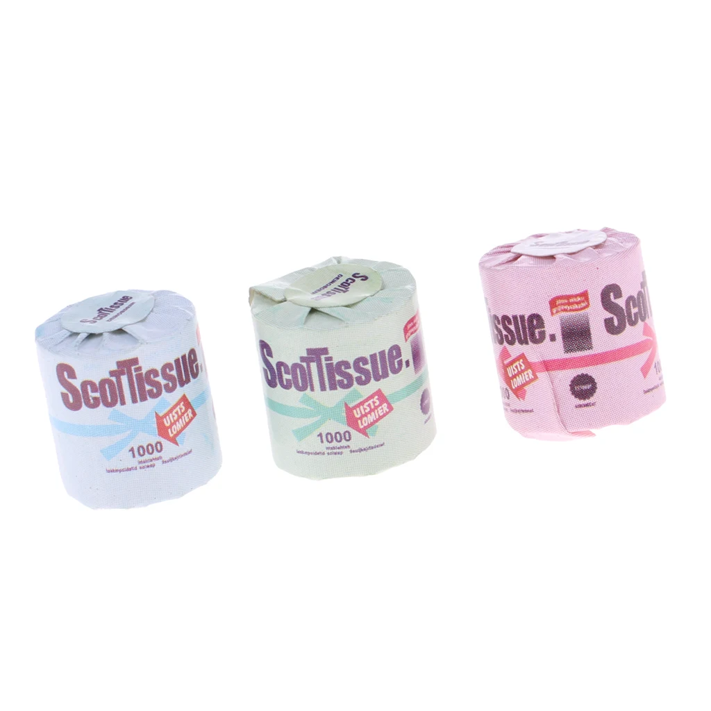 3Pcs 1/12 Dolls House Miniature Bathroom Decor Mini Toilet Paper Paper Towel Roll Tissue