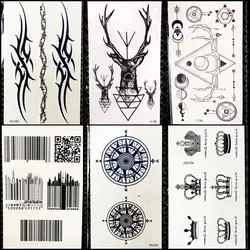 Компас Тотем Водонепроницаемый татуировки наклейки Для женщин геометрия Лось Arm Временные татуировки тело, руки Книги по искусству Для