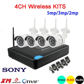 

5mp/3mp/2mp six array Infrared ICsee Waterproof H.265 25fps 4CH 4 Channel WIFI Wireless Audio Onvif IP Camera kits Free Shipping