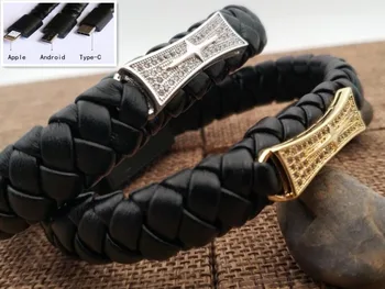 

Europe and the United States popular PU leather braided bracelet charging bracelet cross data bracelet