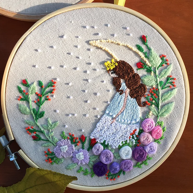 

European DIY Handmade Cross Stitch Beginner Embroidered Kit Beautiful Cartoon Princess Patterns Embroidered Material Package