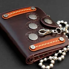 Мужской Байкер-рокер ковбой три бирки коричневый кожаный двойной бумажник с 2" цепочкой