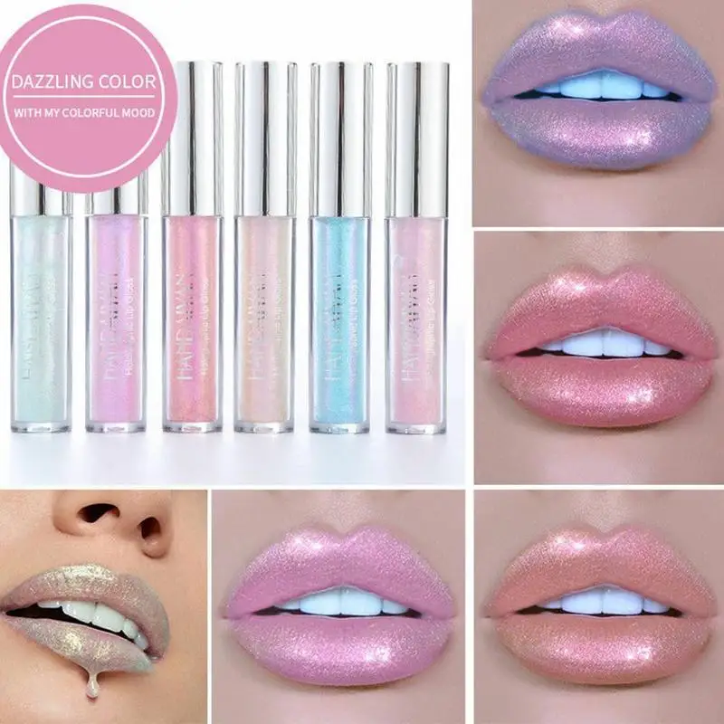 1pcs Lip Gloss Laser Holographic Lip Tattoo Waterproof Lipstick Liquid Crystal Glow Makeup Jelly Pigment Glitter Lip Gloss