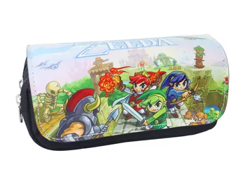 

Legend of Zelda Leather Bags Game Zelda Pen Pencil Purse Double Zipper Bag Stationery Big Capacity Anime Cosmetic Cases