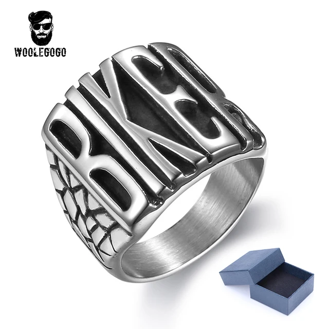 316l stainless steel silver biker letter ring for mens jewelry punk biker letter rings