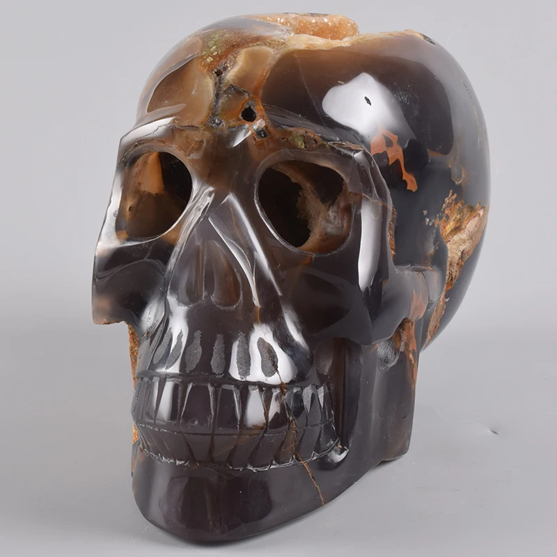 

Big 7.5 " Natural agate crystal Cave Geode hand-carved skull 2951 g Skulls Natural Stone Halloween Figurine Onyx Statue Decor