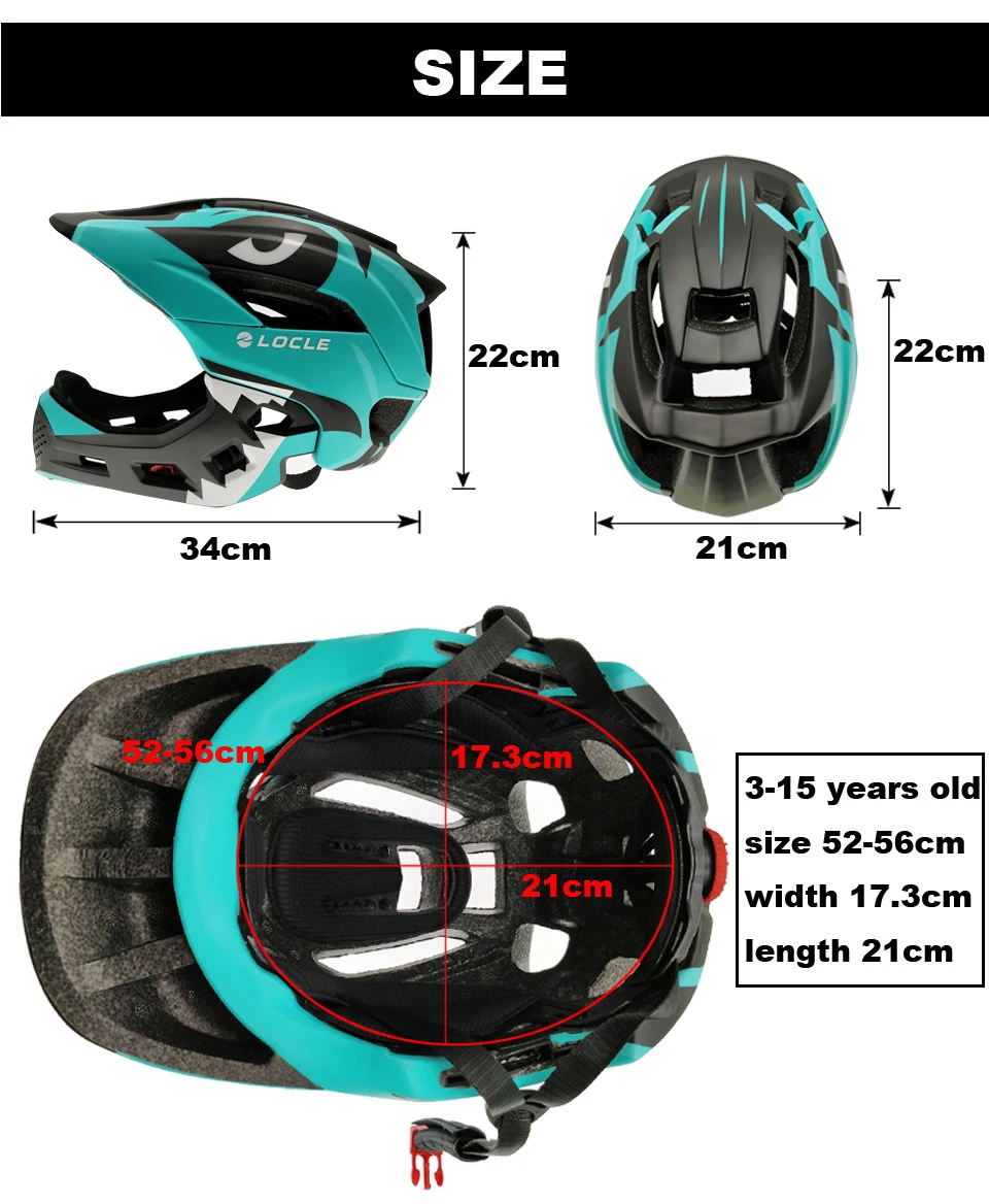 LOCLE/для детей от 3 до 15 лет, полностью покрытый Детский велосипедный шлем, детский шлем для езды на велосипеде с полным лицом, шлем для катания на роликах, лыжах
