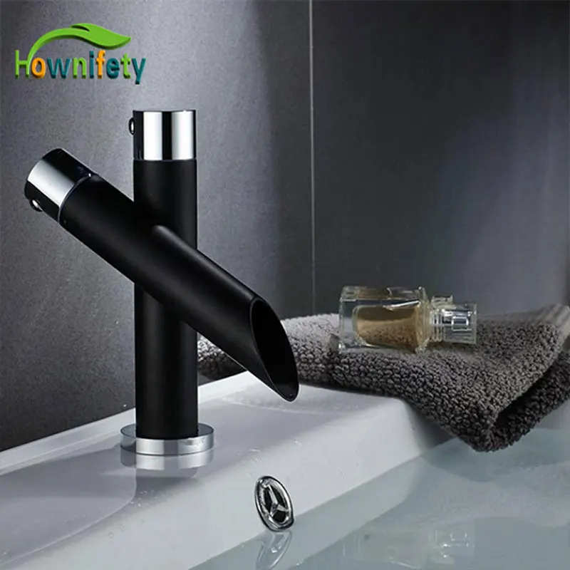 

Hownifety Chrome with black Polished Deck Mount Bathroom Sink Faucet Set Basin Mixer Tap Single Hole Single Handle Modern