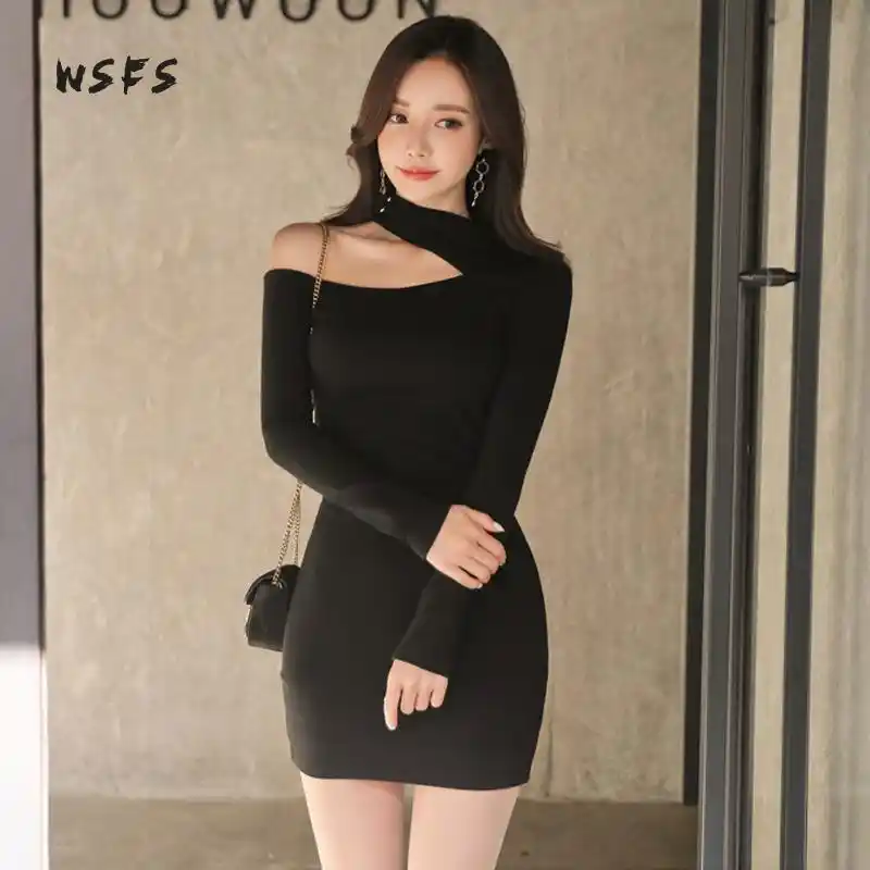 Женское платье с длинным рукавом и лямкой на шее|sexy party dress|women dressspring dress |