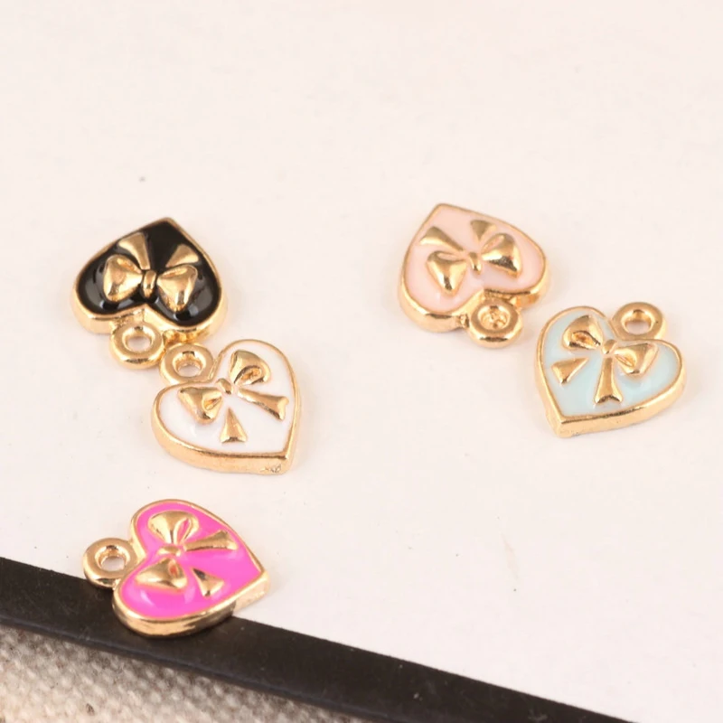 

10pcs/lot Small Love Shape With Bow Charms Bracelets Fit Metal Pendants Earring Enamel Charms Fashion Jewelry Accessories YZ098