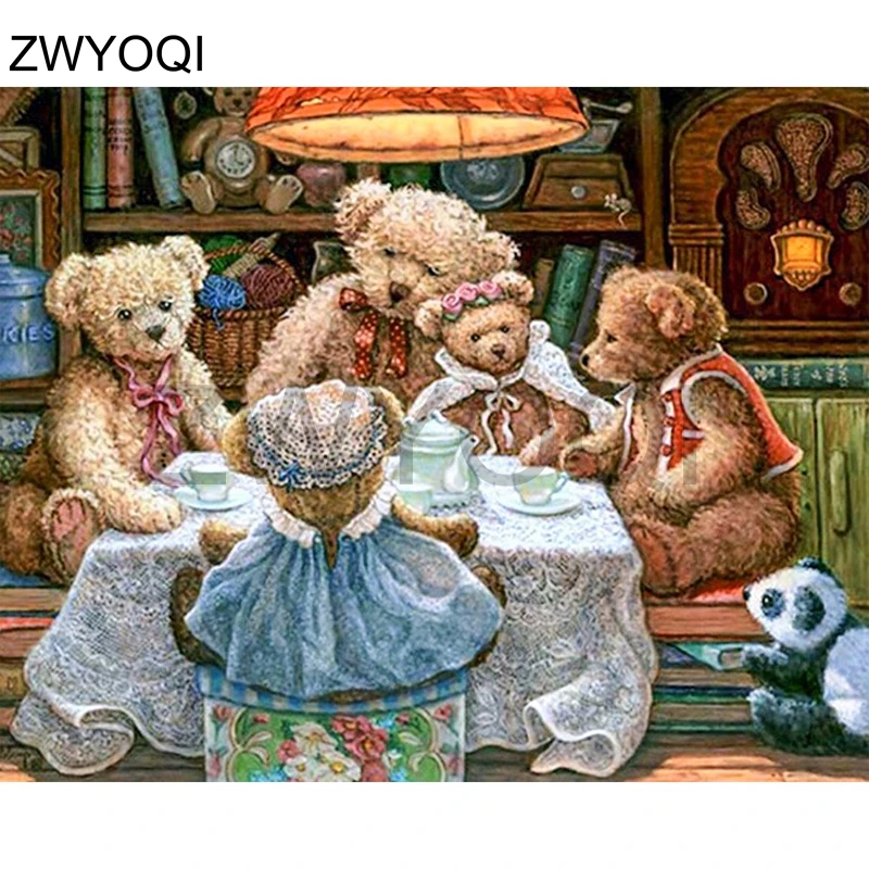 DIY-Round-Diamond-Painting-Decorative-Rhinestone-Mosaic-5D-Cross-Stitch-Diamond-embroidery-Classic-Teddy-Bear-Family