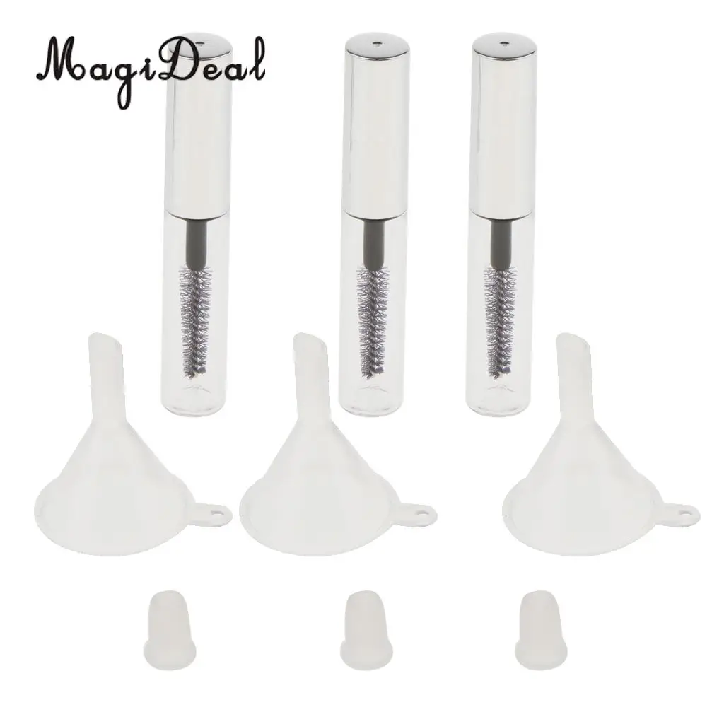 3pcs 4ml Empty Mascara Tube with Eyelash Wand with Rubber Inserts Funnels Set for Cosmetic DIY