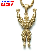 

HIP Trendy Fitness Men Necklace Gold/Silver Stainless Steel Chain Bodybuilding Sports Charm Pendant & Necklaces for Men Jewelry