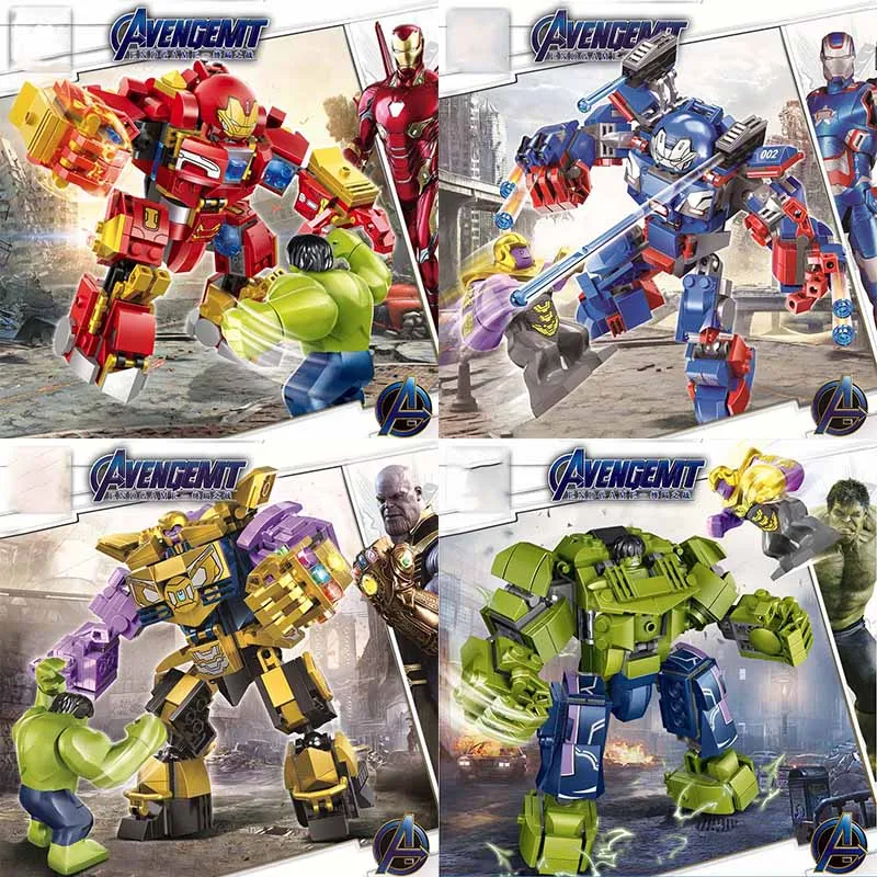 Цена Marvel DC Super heroes Халк против Таноса мех робот Бесконечность рукавица модель строительные блоки игрушки для детей Подарки