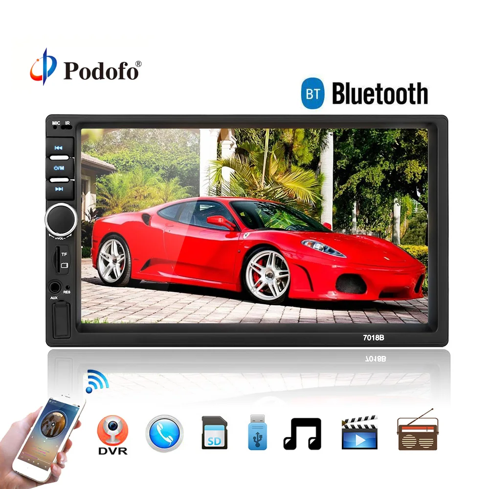 

Podofo Autoradio 2 Din General Car Models 7'' inch Touch Screen Car Radio Player Bluetooth Audio Support Rear View Camera 7018B