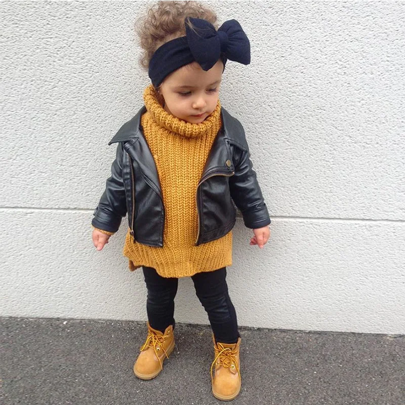 Brand baby girl jackets and outerwear sprng autumn new Pu leather jackets black fashion coats for children 2-7Y WS46