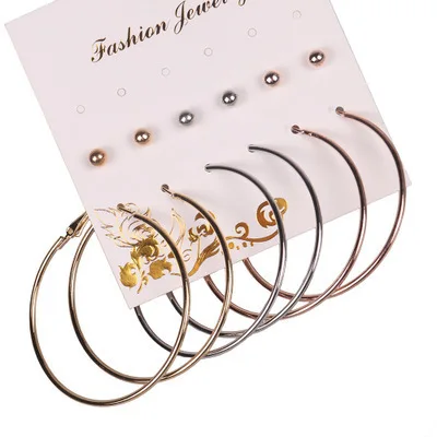

6 Pair/set Small Statement Earrings Big Round Circle Earring Hoop Earrings for Women korean Earrings 2019 Jewelry Earring Sets