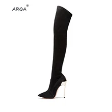 ARQA/ г.; Лидер продаж; Осенние эластичные сапоги черного цвета с принтом размера плюс; женские сапоги на высоком каблуке; женские высокие сапоги