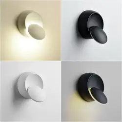 Современный коридор круглый светодиодный настенный светильник 360 градусов Регулируемый вращение черный белый ночник домашний декор для