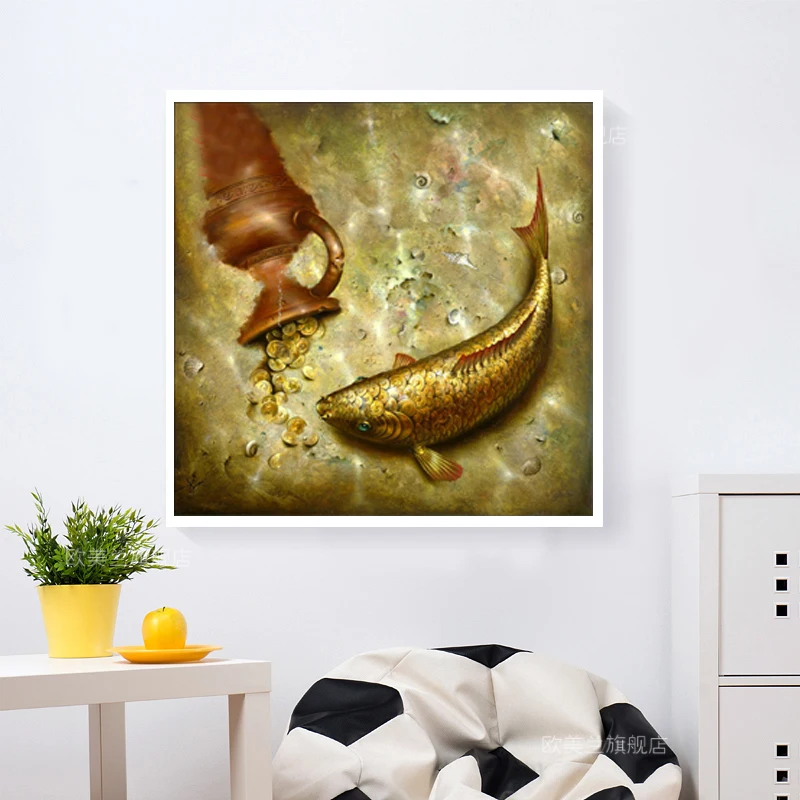 

Square Diamond 5D DIY Diamond Painting "Big fish in the wate" Embroidery Cross Stitch Rhinestone Mosaic Painting Home Decor