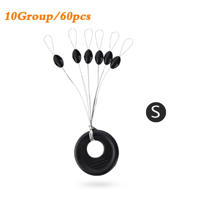 60pcs 10Group Black Space Beans Carp fly fishing equipment Not To Hurt The Vertical Line Stopper Fishing Line Resistance Tackle - Цвет: S