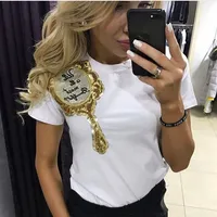 2017 Brand New Summer Tops Fashion Clothes for Women Shoulder Sequin Mirror Harajuku Kawaii T Shirt Women\'s T-Shirts Camisas