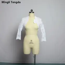 Mingli Tengda цвета слоновой кости/белый 3/4 рукава пиджак Люкс Shrug Обёрточная бумага вечерние накидка полностью кружевное свадебное куртки