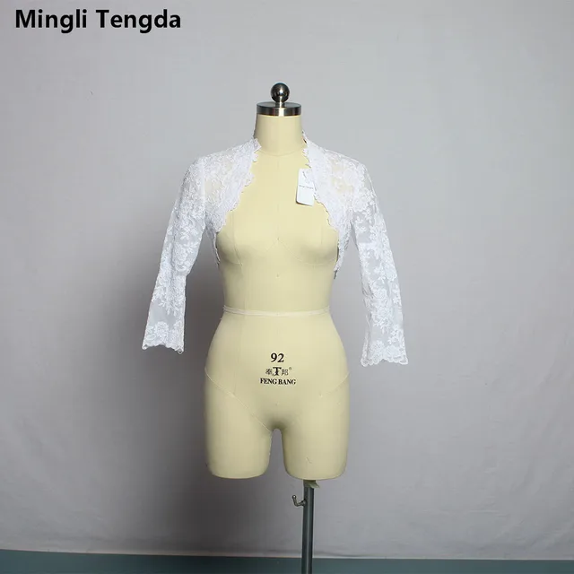 Price Mingli Tengda Ivory/White 3/4 Sleeves Bridal Jacket Shrug Wrap Party Cape Full Lace Wedding Jackets Wedding Bolero Women Cloak
