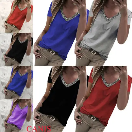 الخامس الرقبة مطرزة الجانب قصيرة كم T قميص المرأة التي شيرت 2019 الصيف عارضة قمم المحملات تي شيرتات بمقاس كبير للنساء S-2XL