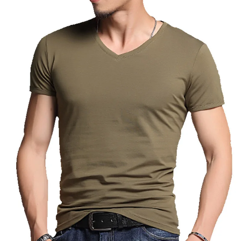 10 Colors Fashion Casual Cotton Tops Tees Man's T-shirt V Neck Short Sleeve Solid Tee Shirt Men Clothing Camiseta Masculina