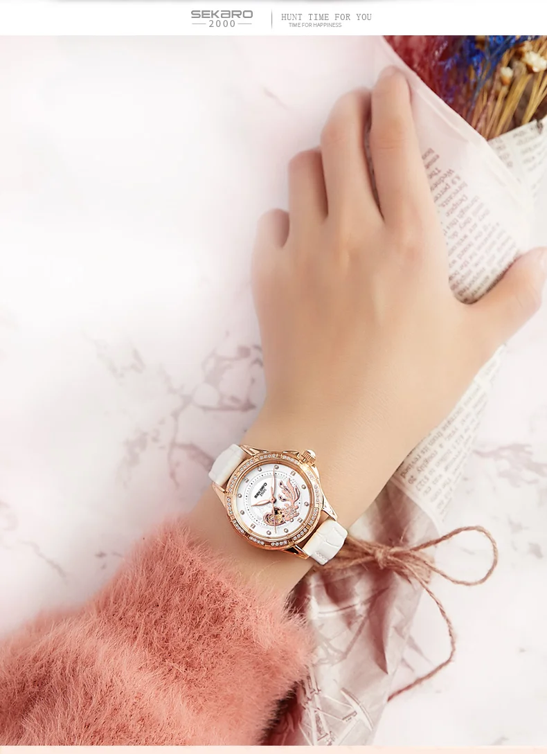 SEKARO керамические женские механические часы лучший бренд Роскошные женские блестящие платья скелет рыбы дизайнерские часы Relogio Feminino