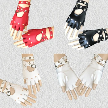 

Medieval Gothic Punk Style Fingerless Gloves Women Sexy Disco Dance Rock-and-roll Fingerless Short PU Leather Gloves Black Red