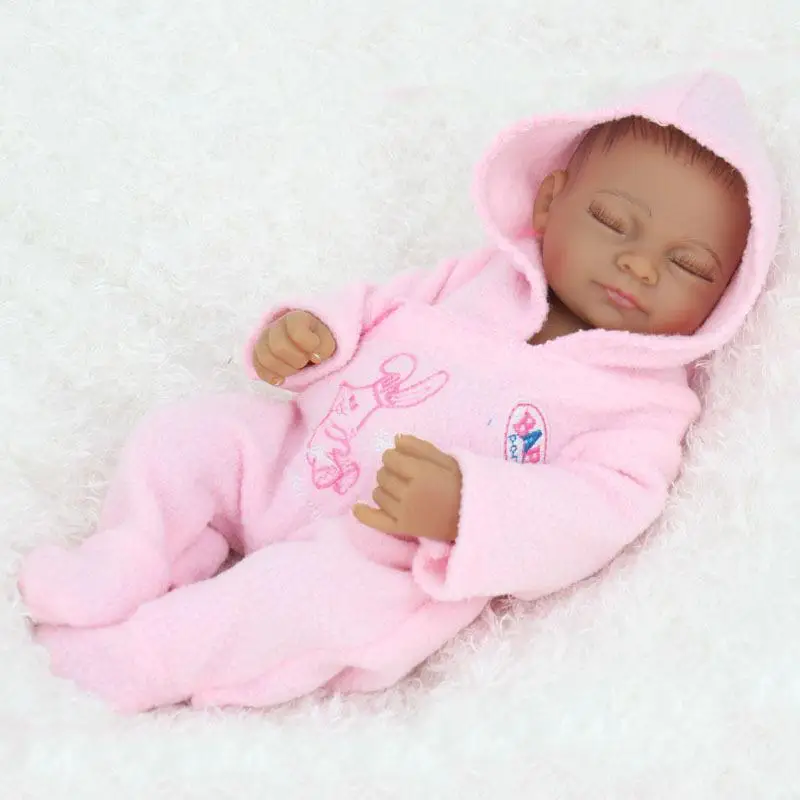 25cm 10 Inch Full Silicone Reborn Baby Dolls Mini Afraican American Lifelike Real Dolls