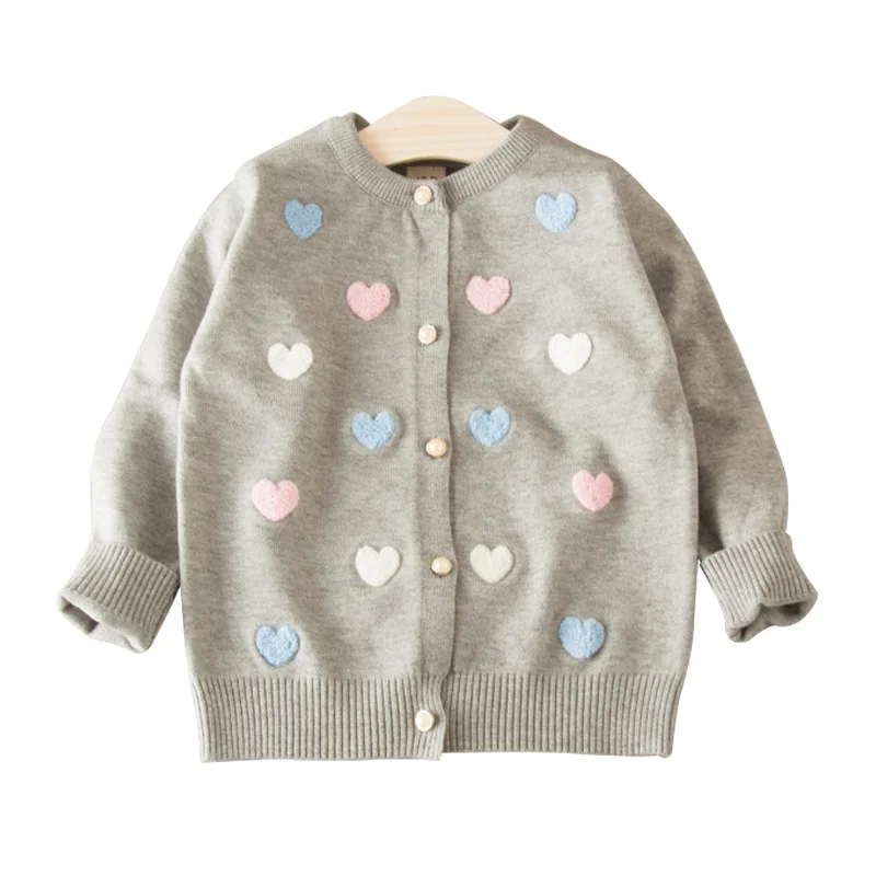 Sweater Cardigan For Girls Heart Cotton Solid Sweater Coat For Girl Long Sleeve O-Neck Children Sweater Coat 3-7T Girls Clothing