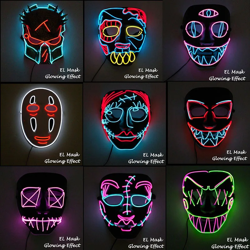 

Halloween Funny Glowing Mask EL Wire Flashing Mask with Sound activated Controller for Carnival Party Horror Mask Decoration